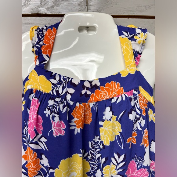 Vibrant Floral Mini Dress - Blue, Yellow, Pink, Orange - Picture 2 of 11